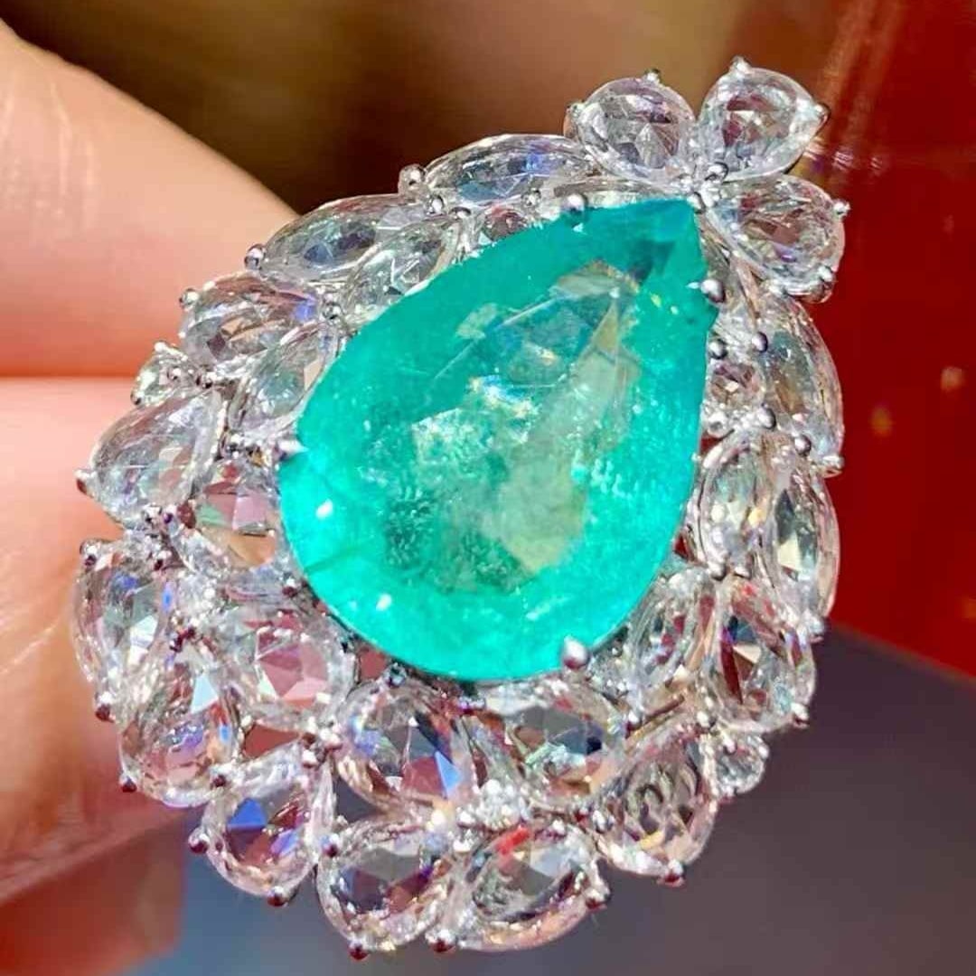 14k Gold 6.3 Ct Natural Paraiba Tourmaline & Sapphire & Diamond Ring - 3