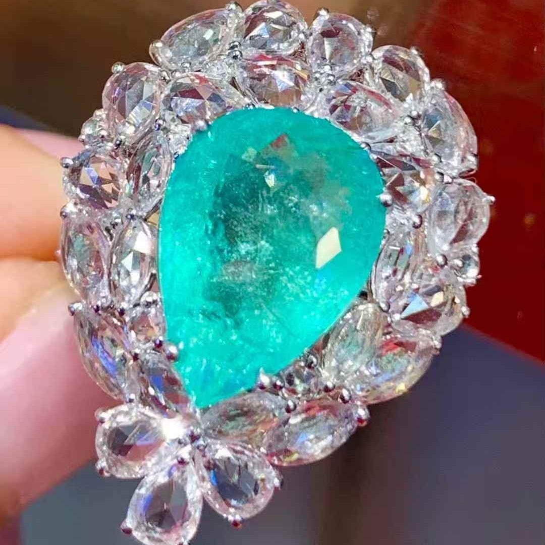 14k Gold 6.3 Ct Natural Paraiba Tourmaline & Sapphire & Diamond Ring - 4