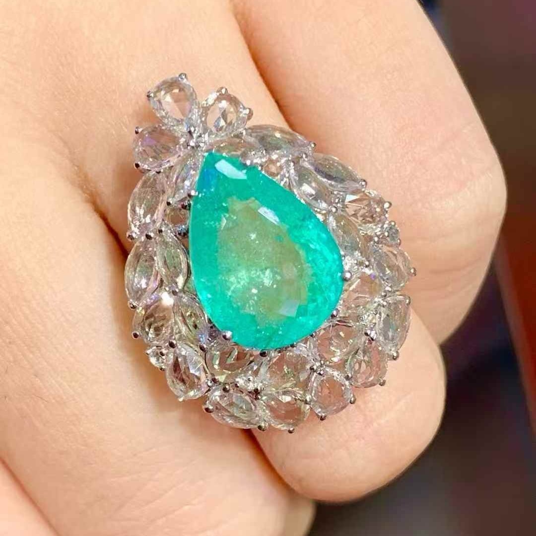 14k Gold 6.3 Ct Natural Paraiba Tourmaline & Sapphire & Diamond Ring - 5