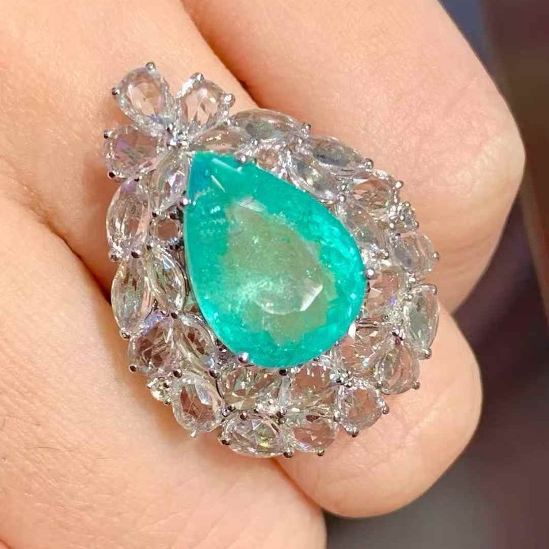 14k Gold 6.3 Ct Natural Paraiba Tourmaline & Sapphire & Diamond Ring - 6