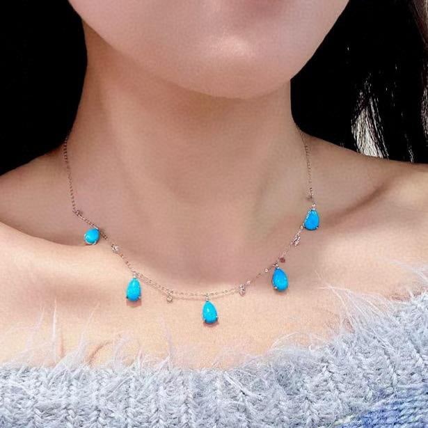 14k Gold 3.40 Ctw Natural Blue Turquoise & Diamond Earrings - 4