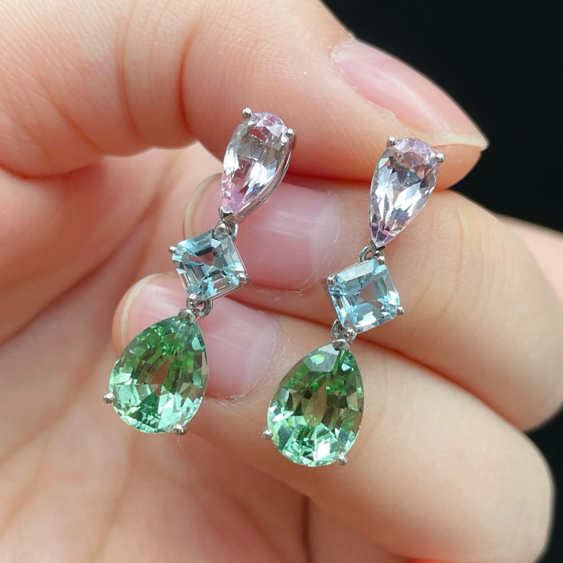 14k Gold 7.2 Ctw Natural Tourmaline & Morganite Earrings - 3