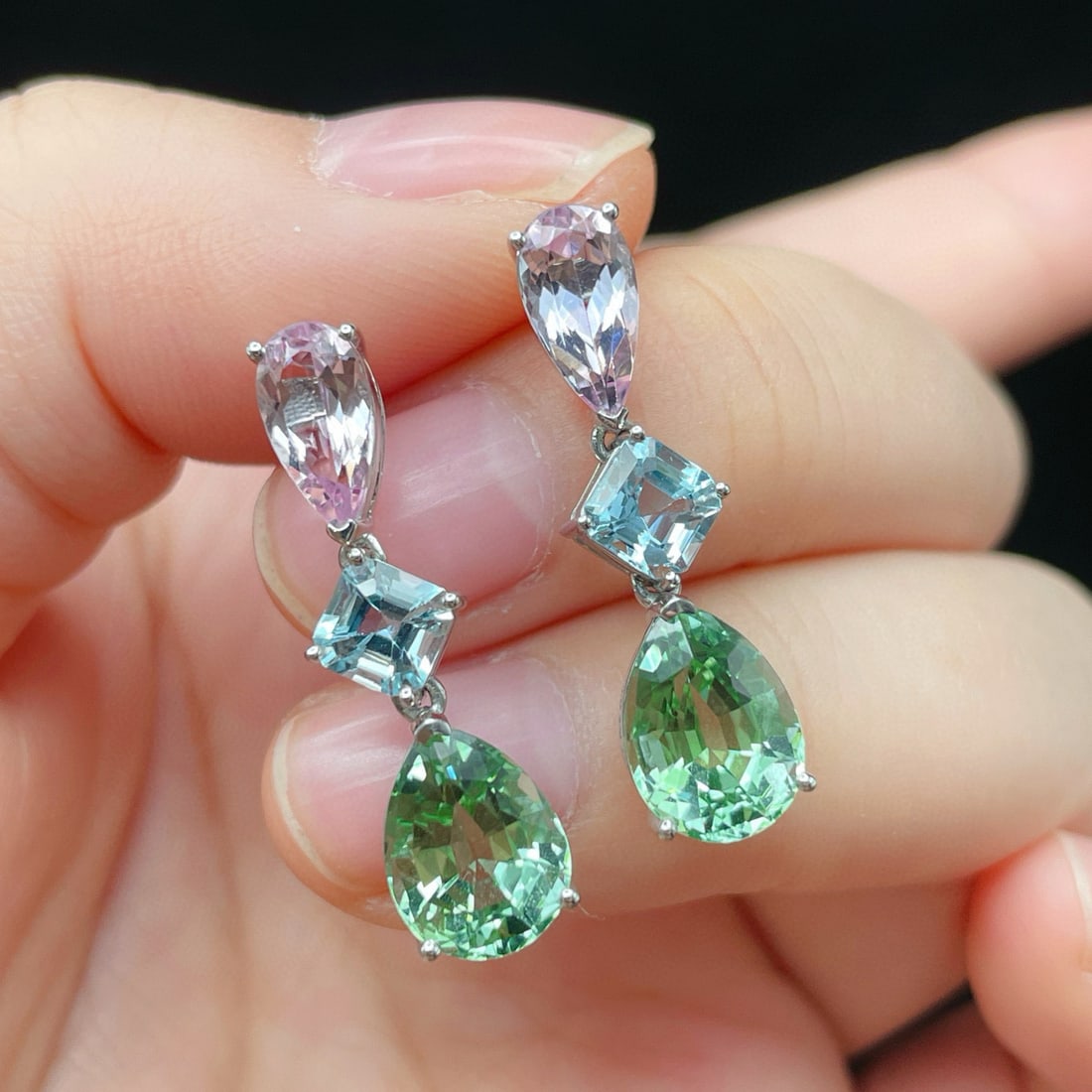 14k Gold 7.2 Ctw Natural Tourmaline & Morganite Earrings - 4