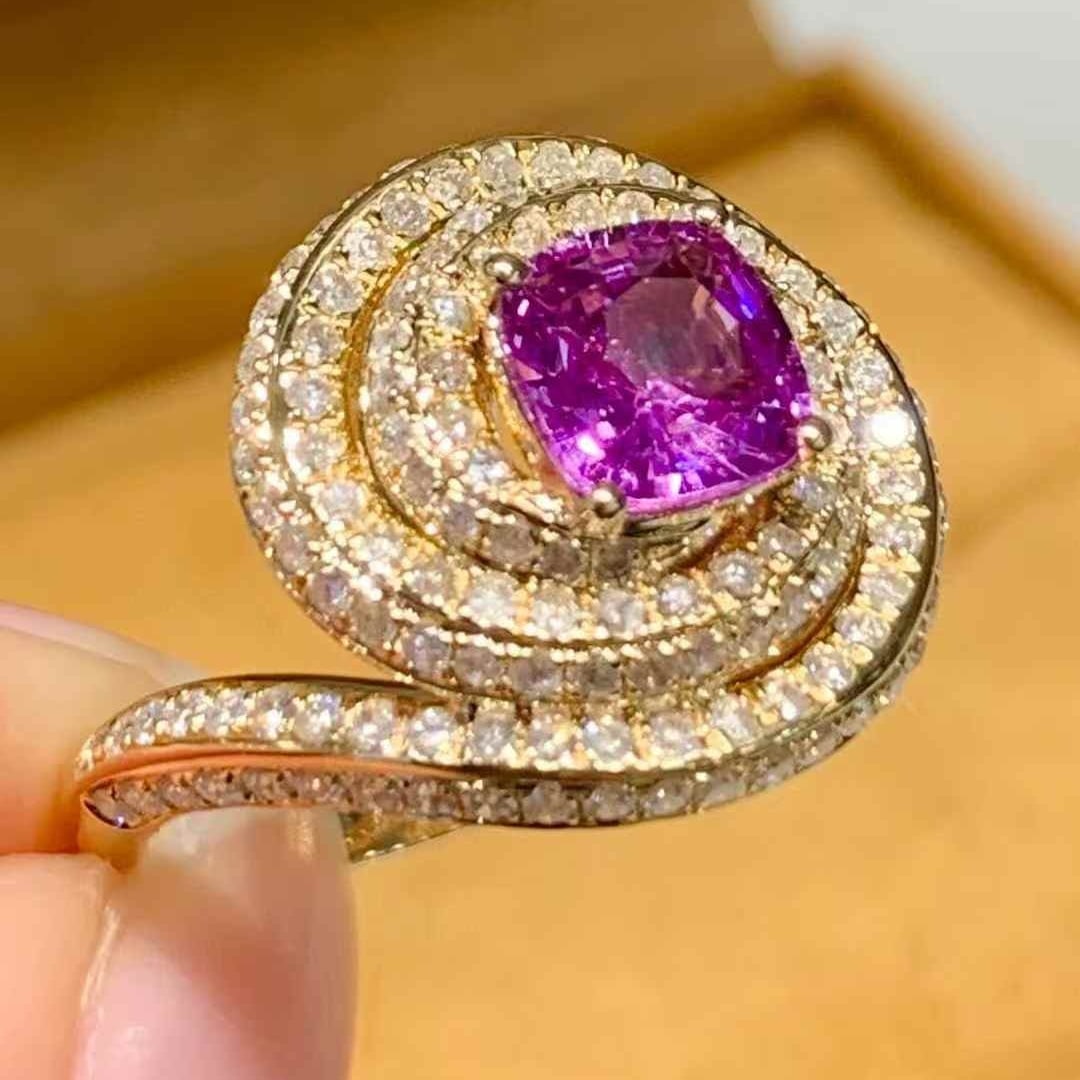 14k Gold 1.1 Ct Natural Sapphire & Diamond Ring - 3