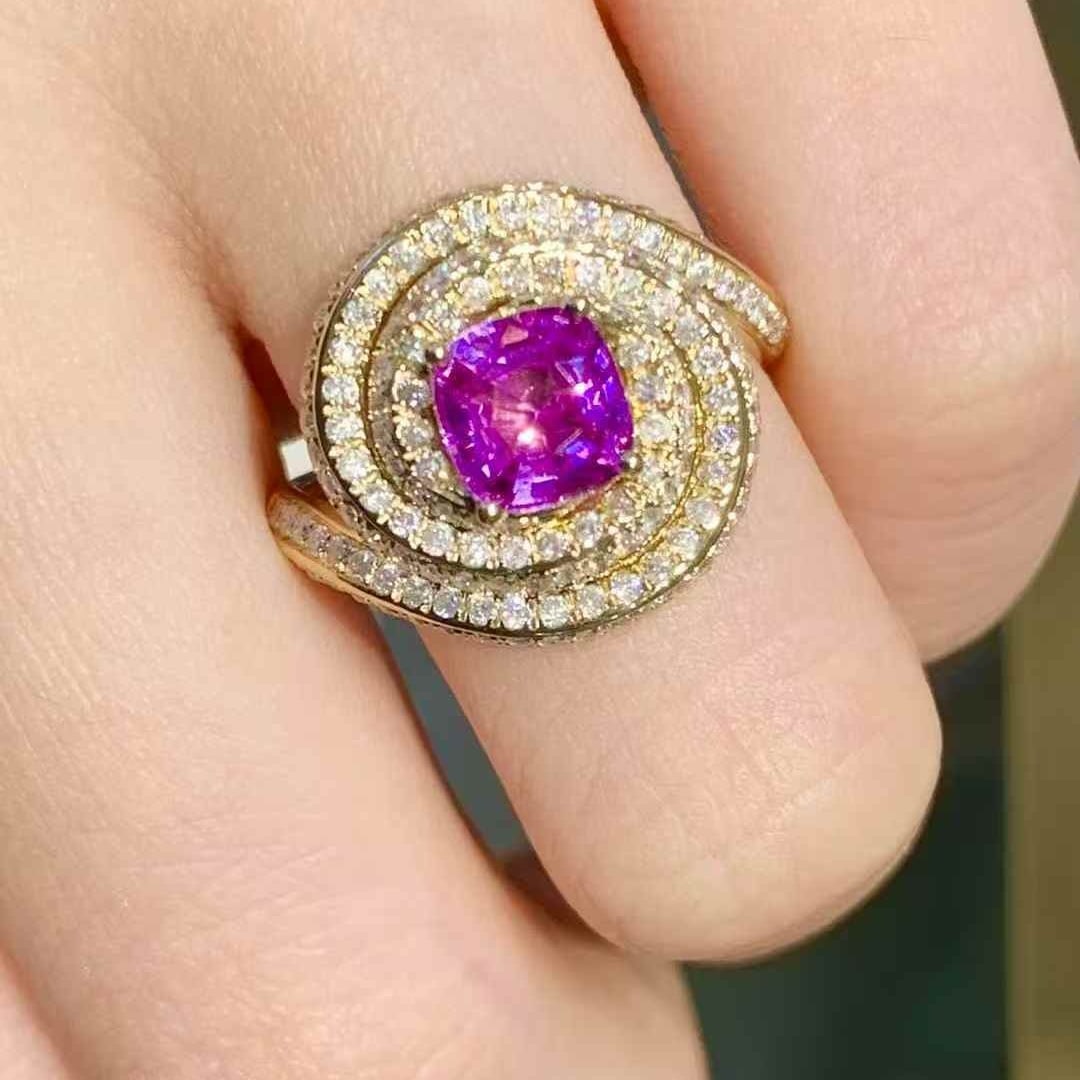 14k Gold 1.1 Ct Natural Sapphire & Diamond Ring - 4