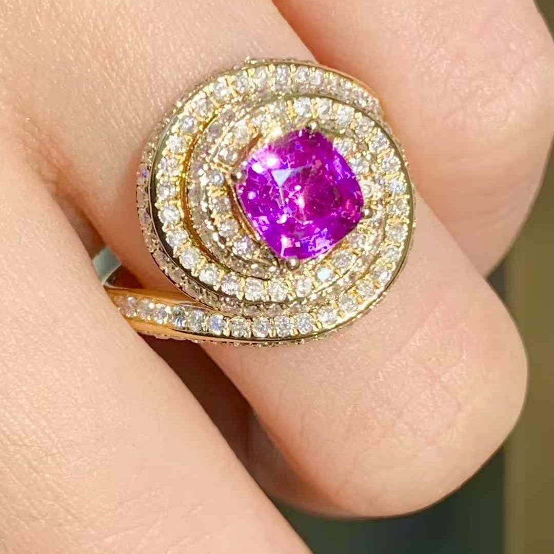 14k Gold 1.1 Ct Natural Sapphire & Diamond Ring - 5