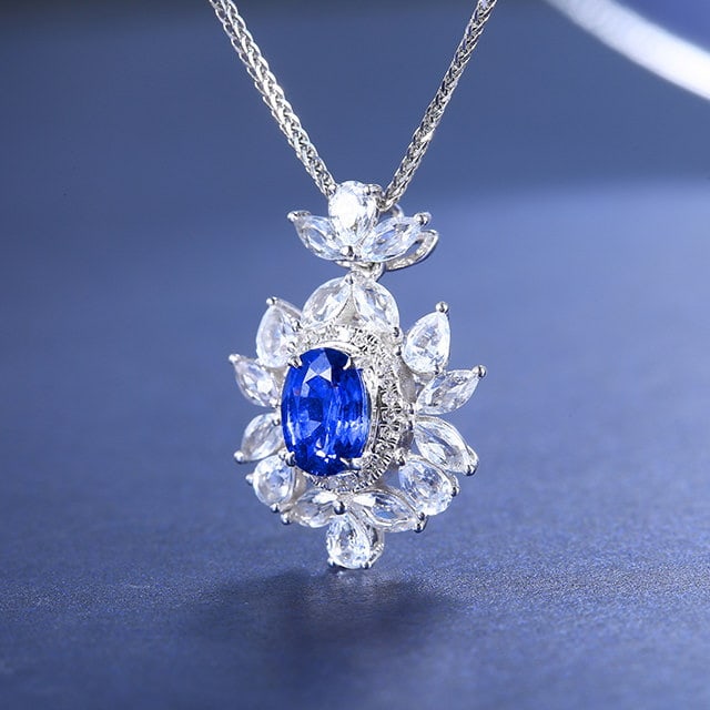 14k Gold 2.57 Ctw Natural Sapphire & Sapphire Pendant( Without Chain ) - 2