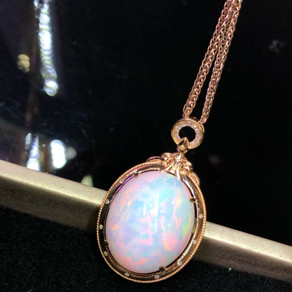 14k Gold 12.85 Ct Natural Opal & Diamond Pendant( Without Chain ) - 3