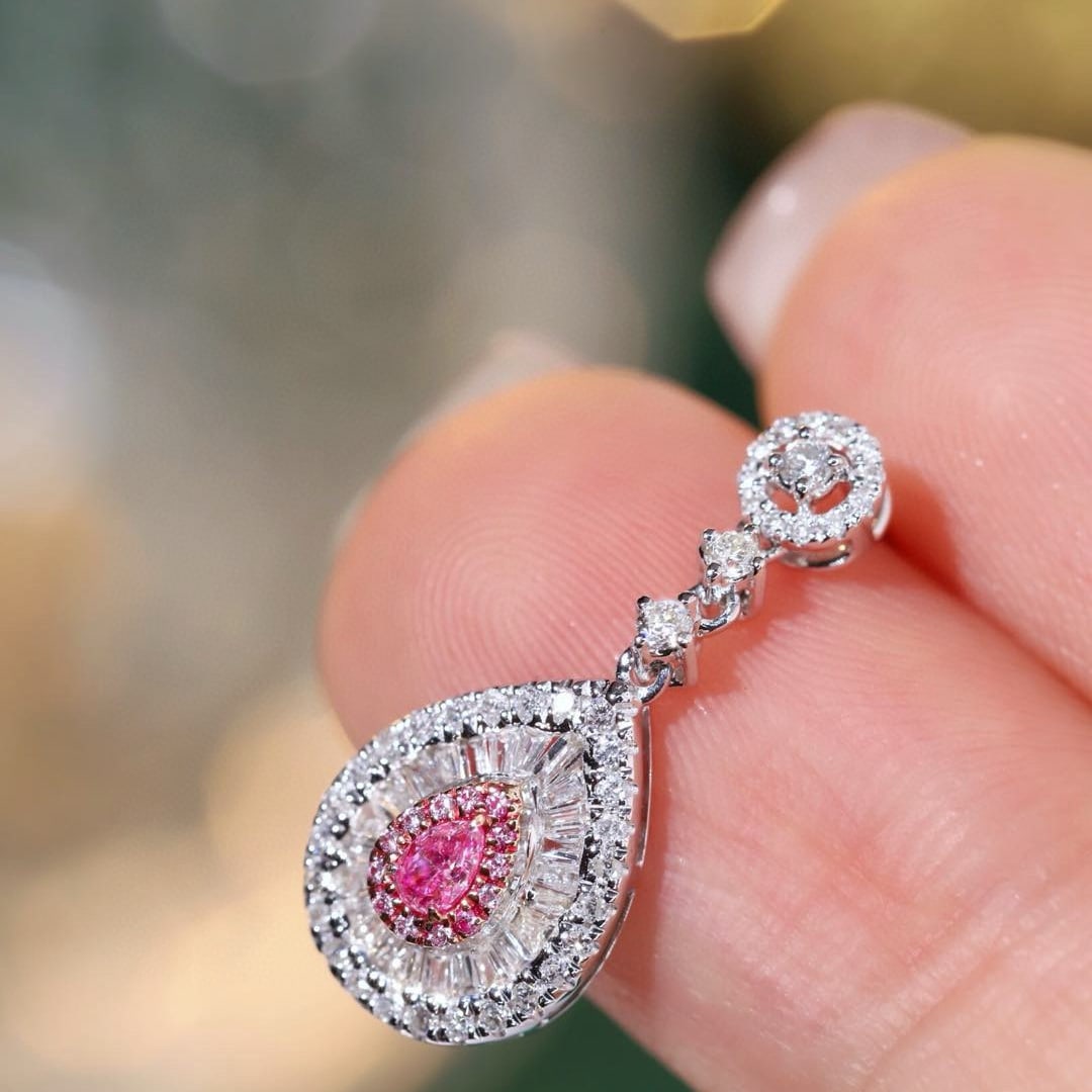 14k Gold 0.80 Ctw Natural Pink Diamond & Diamond Earrings - 2