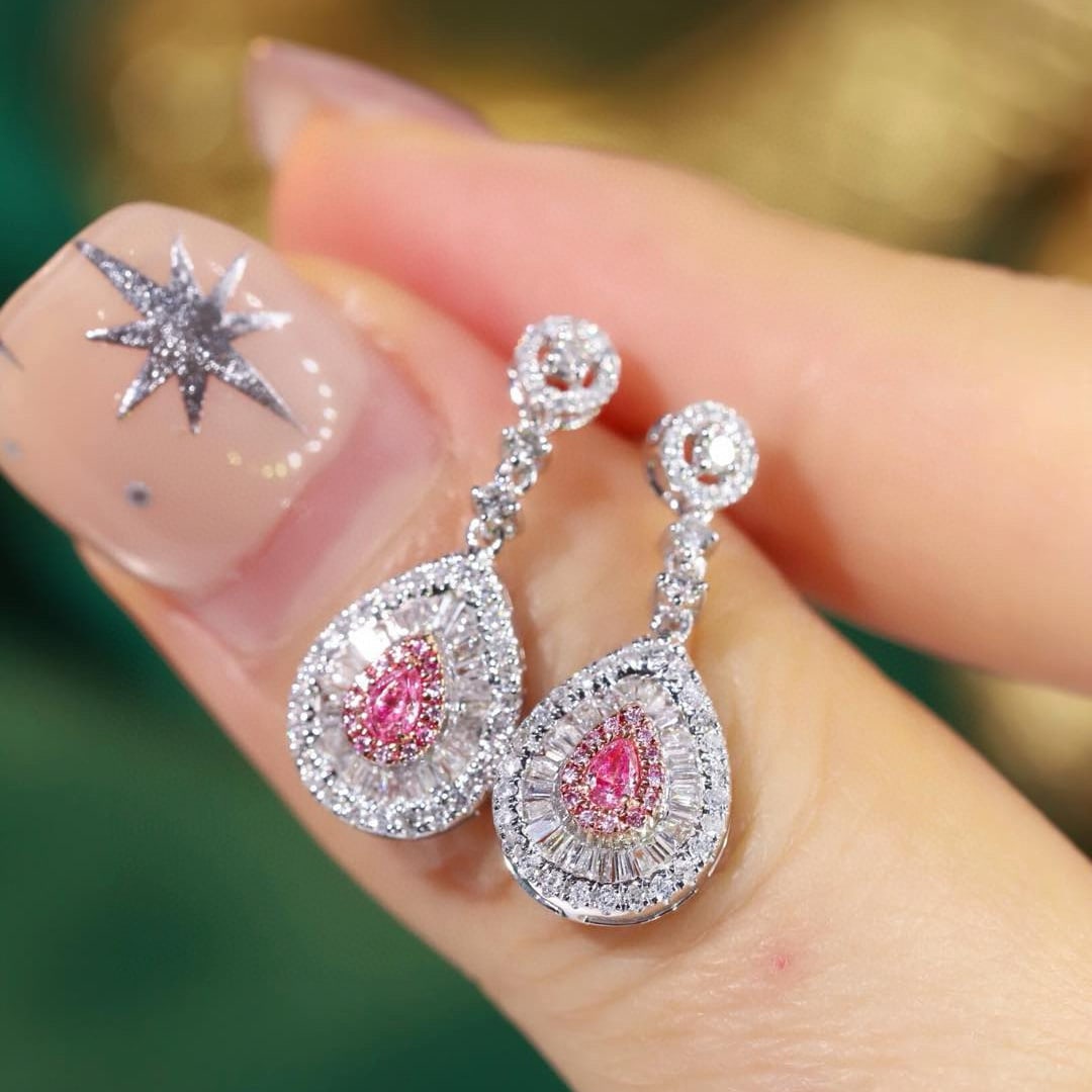 14k Gold 0.80 Ctw Natural Pink Diamond & Diamond Earrings - 3