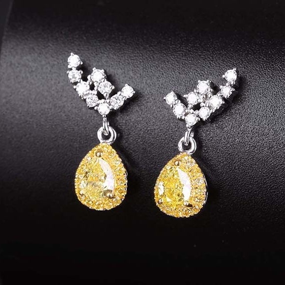 14k Gold 0.69 Ctw Natural Yellow Diamond & Diamond Earrings - 3