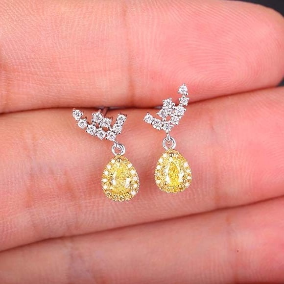 14k Gold 0.69 Ctw Natural Yellow Diamond & Diamond Earrings - 6