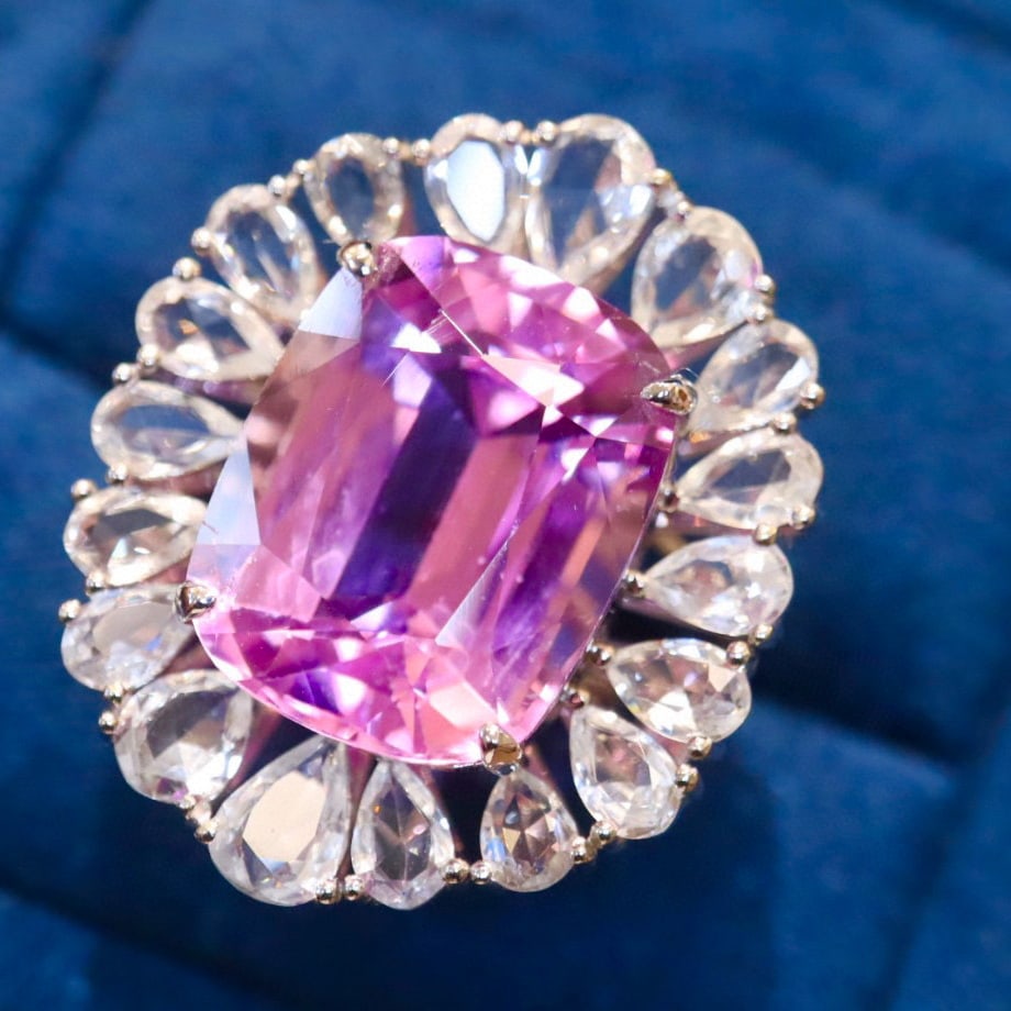 14k Gold 20.03 Ctw Natural Kunzite & Sapphire Ring - 4