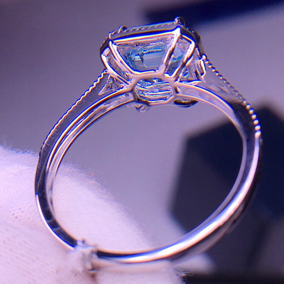 14k Gold 1.85 Ct Natural Aquamarine & Diamond Ring - 7