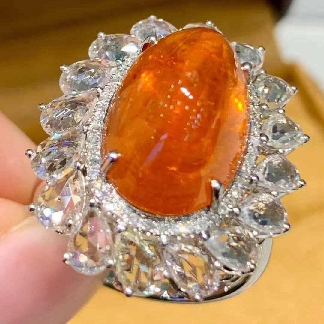 14k Gold 13.3 Ct Natural Spessartine & Diamond Ring - 4