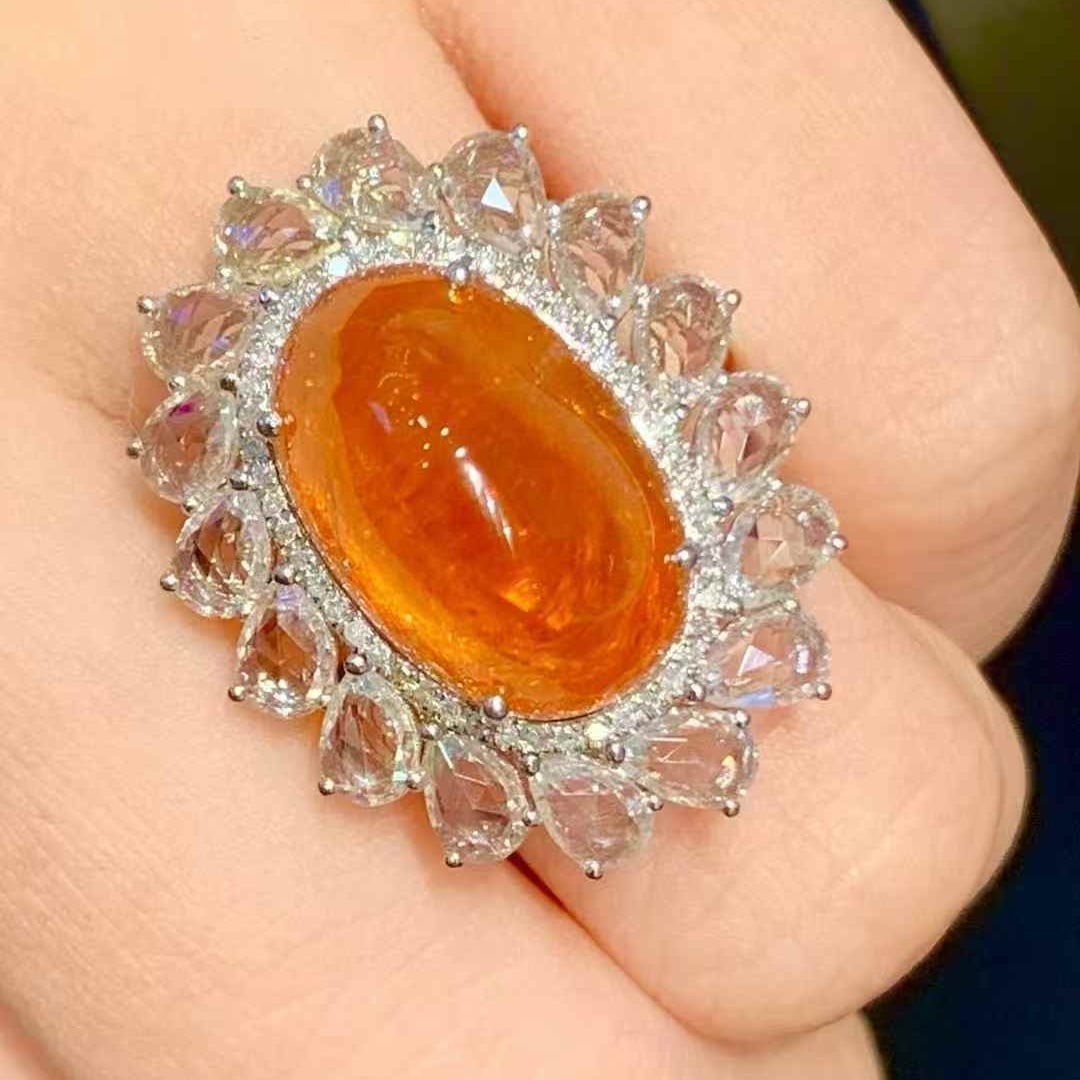 14k Gold 13.3 Ct Natural Spessartine & Diamond Ring - 5
