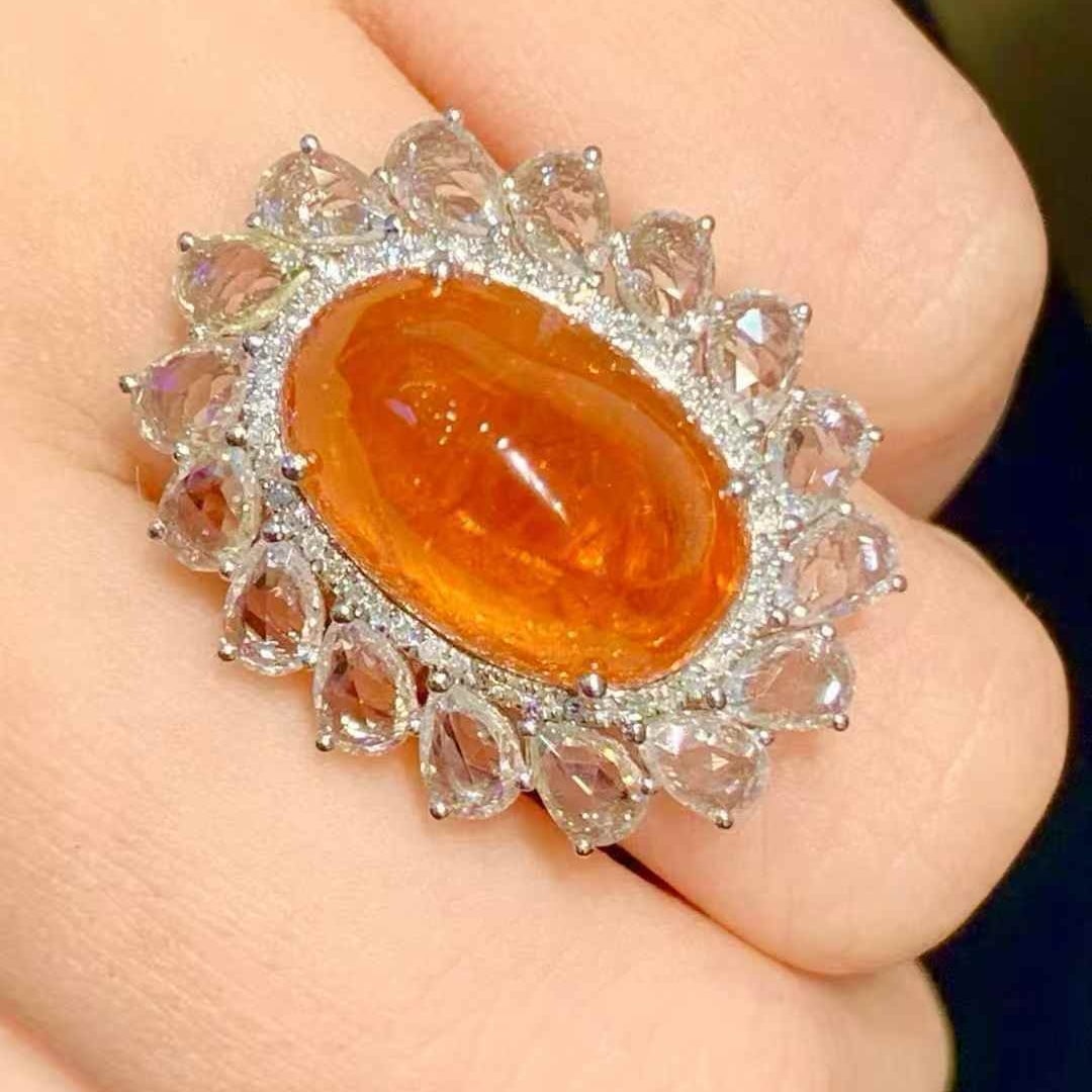 14k Gold 13.3 Ct Natural Spessartine & Diamond Ring - 6