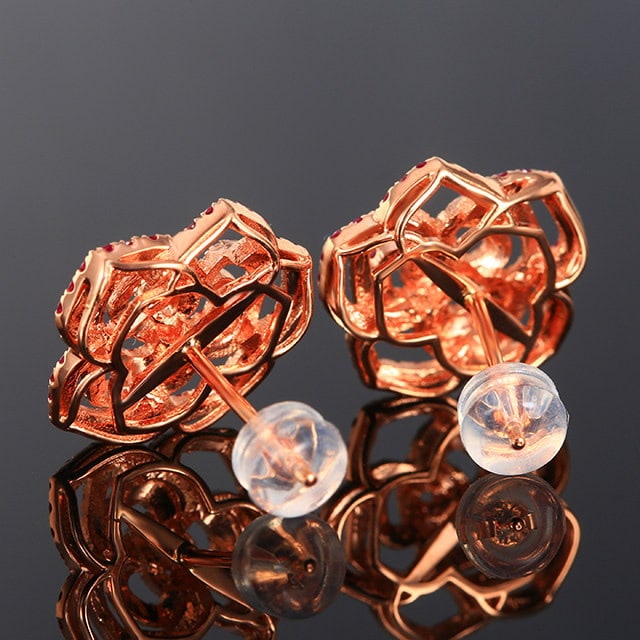 14k Gold 0.62 Ctw Natural Ruby & Diamond Earrings - 3