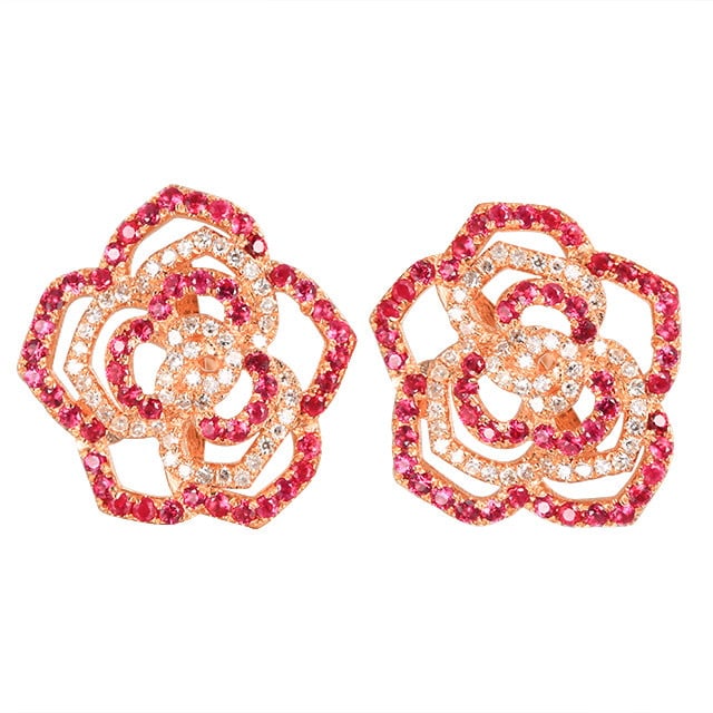 14k Gold 0.62 Ctw Natural Ruby & Diamond Earrings - 4