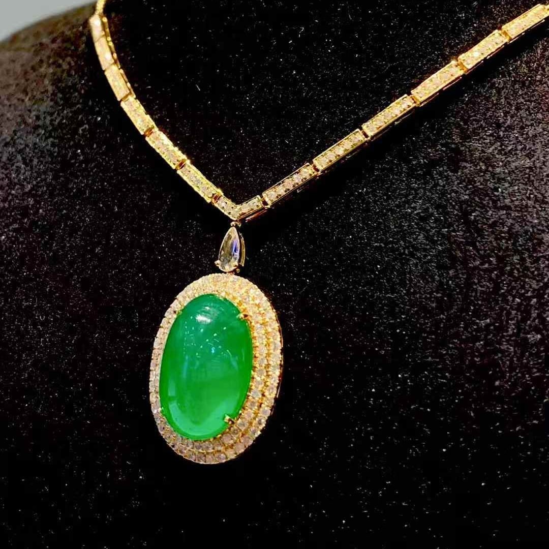14k Gold 6.65 Ct Natural Emerald & Diamond Necklace - 2