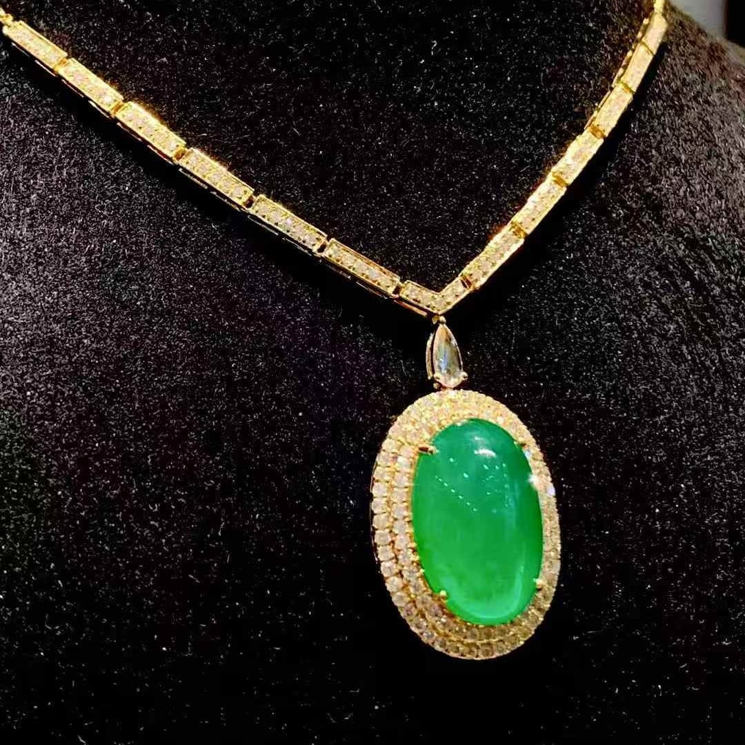14k Gold 6.65 Ct Natural Emerald & Diamond Necklace - 3