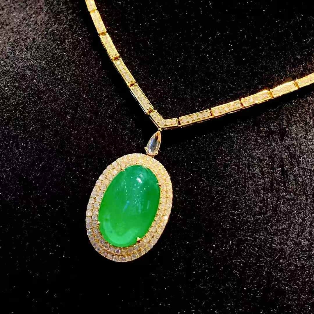 14k Gold 6.65 Ct Natural Emerald & Diamond Necklace - 4