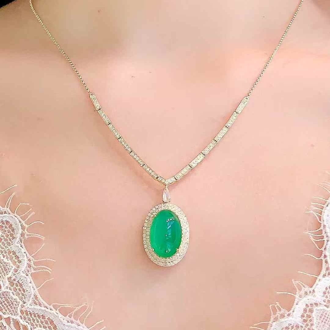 14k Gold 6.65 Ct Natural Emerald & Diamond Necklace - 5