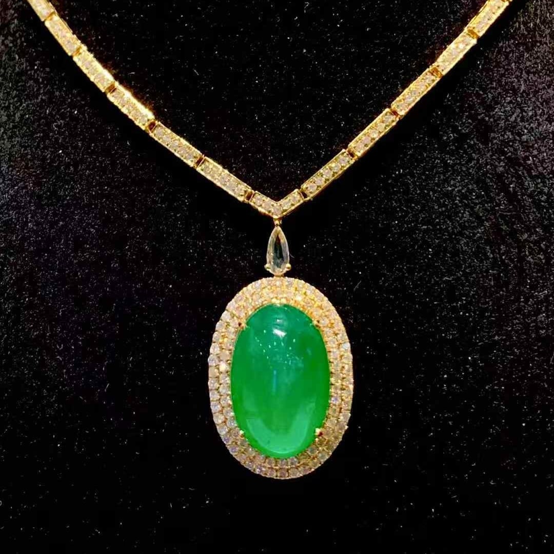 14k Gold 6.65 Ct Natural Emerald & Diamond Necklace - 6