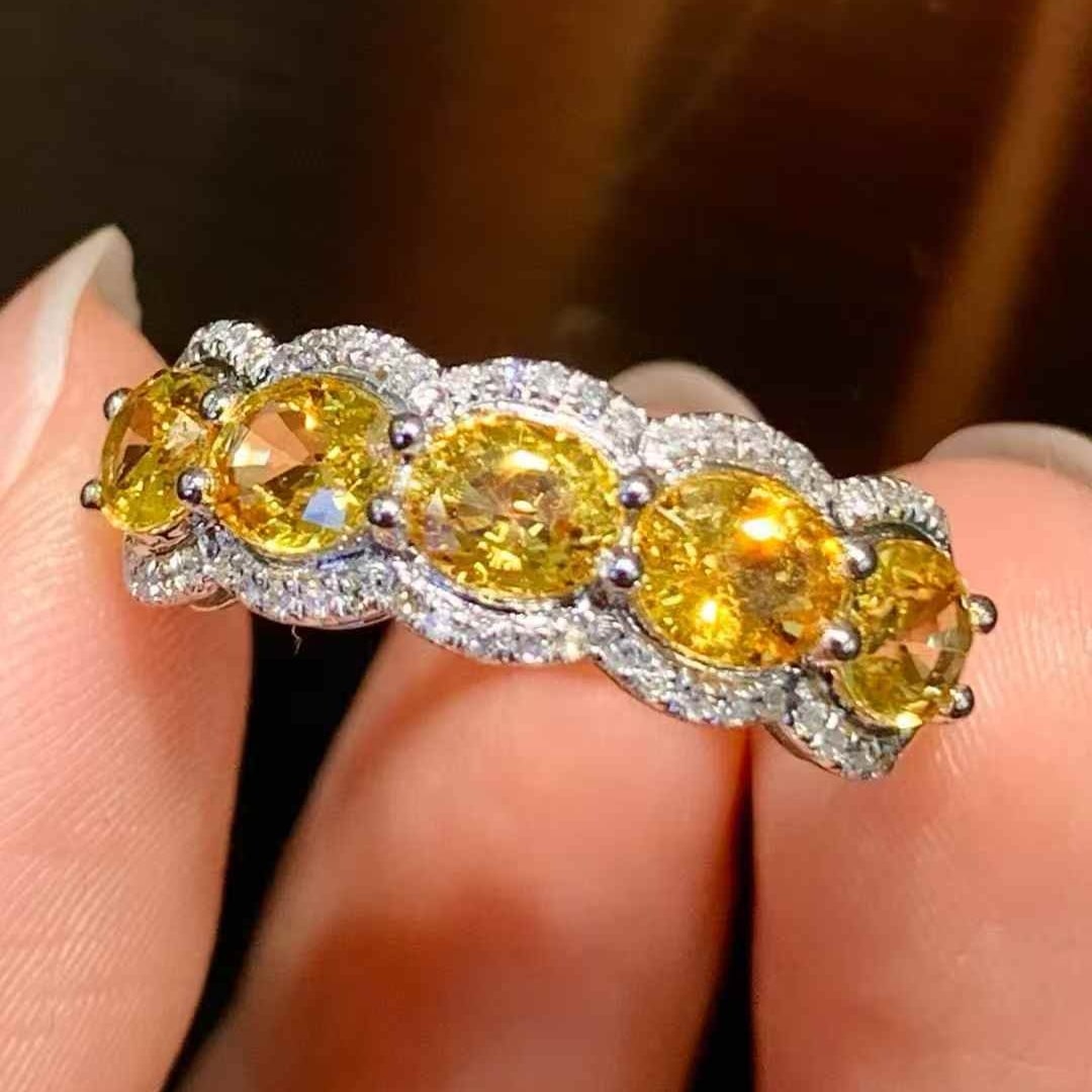 14k Gold 2.2 Ct Natural Sapphire & Diamond Ring: Ref:231109155 // gold content:14k gold // ring size:7. 25us // // main gemstone:sapphire // shape:oval // carat weight:2. 2ct // color:yellow // treatment:natural // // adjacent gemstone 2 :