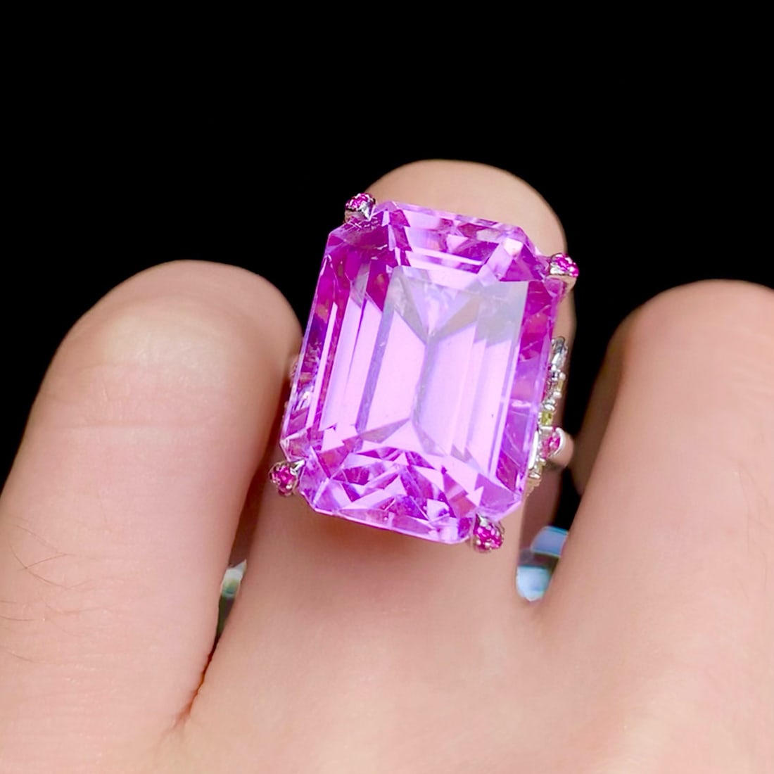 14k Gold 24.55 Ct Natural Kunzite & Diamond Ring - 6