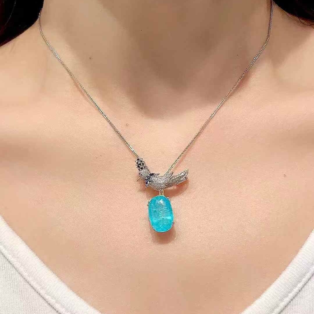 14k Gold 5.62 Ct Natural Paraiba Tourmaline & Diamond Brooch/pendant( Without Chain ) - 5