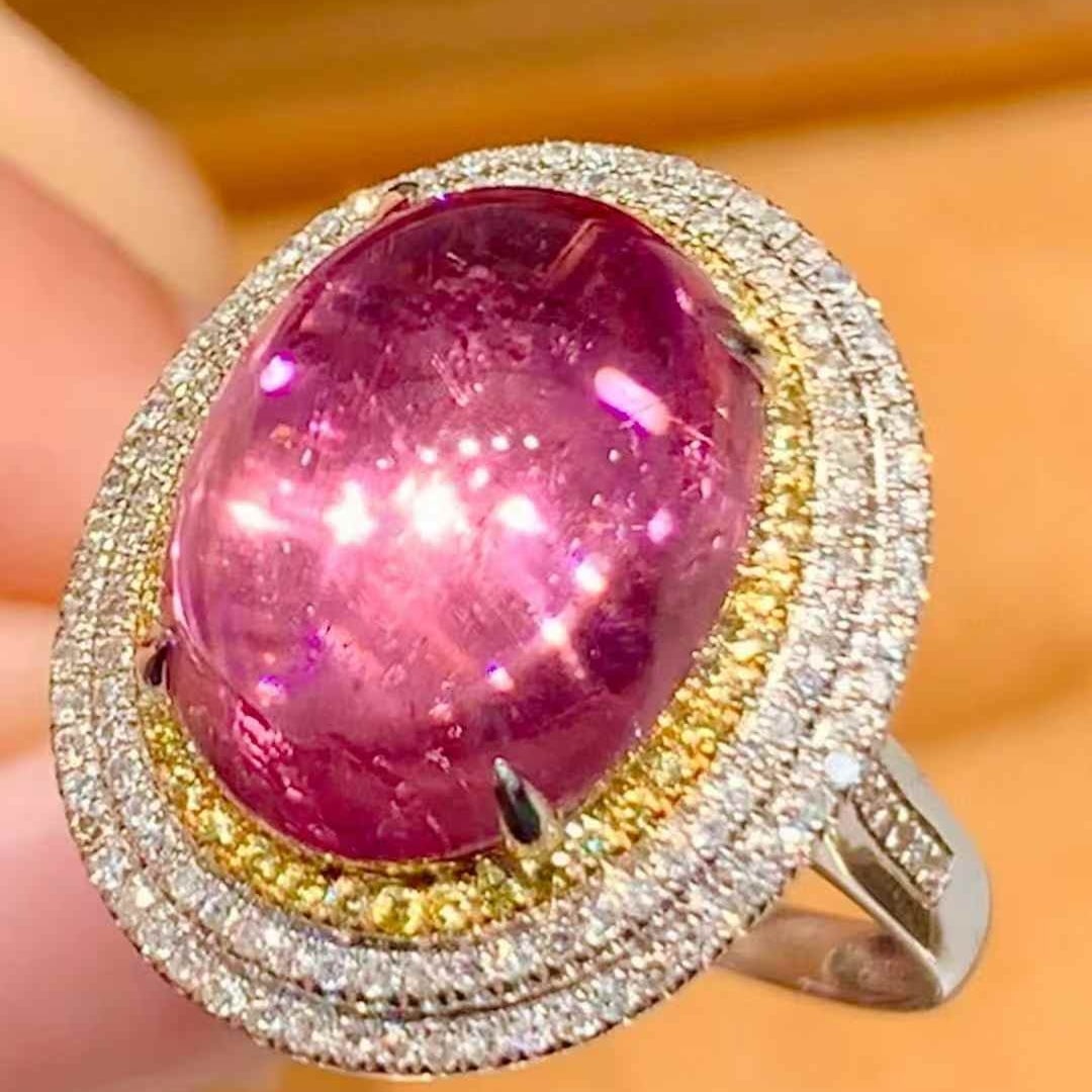 14k Gold 6.2 Ct Natural Tourmaline & Diamond Ring - 2