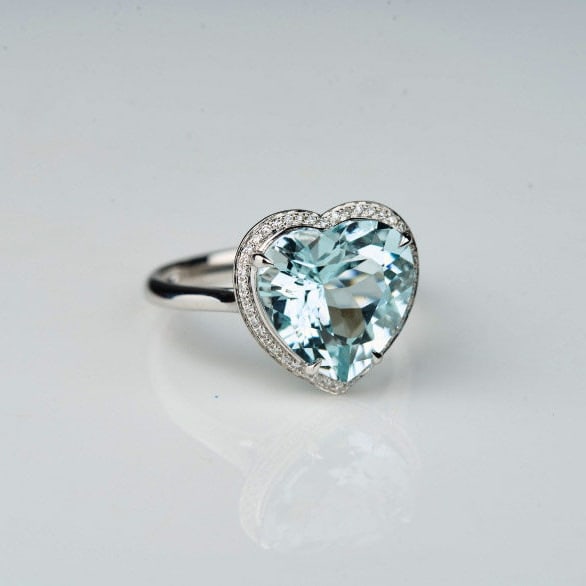 14k Gold 4.42 Ct Natural Aquamarine & Diamond Ring - 7