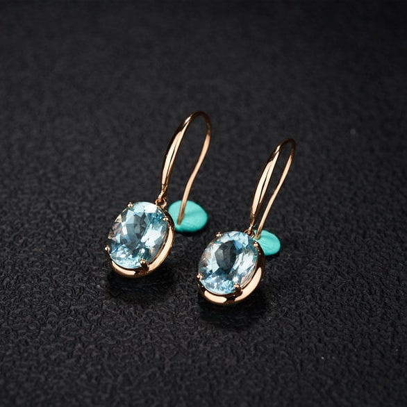 14k Gold 3.76 Ct Natural Aquamarine Earrings - 2