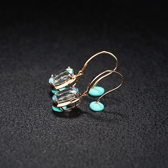 14k Gold 3.76 Ct Natural Aquamarine Earrings - 3