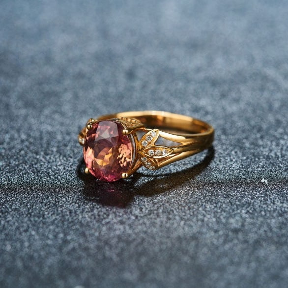 14k Gold 3.8 Ct Natural Tourmaline & Diamond Ring - 4