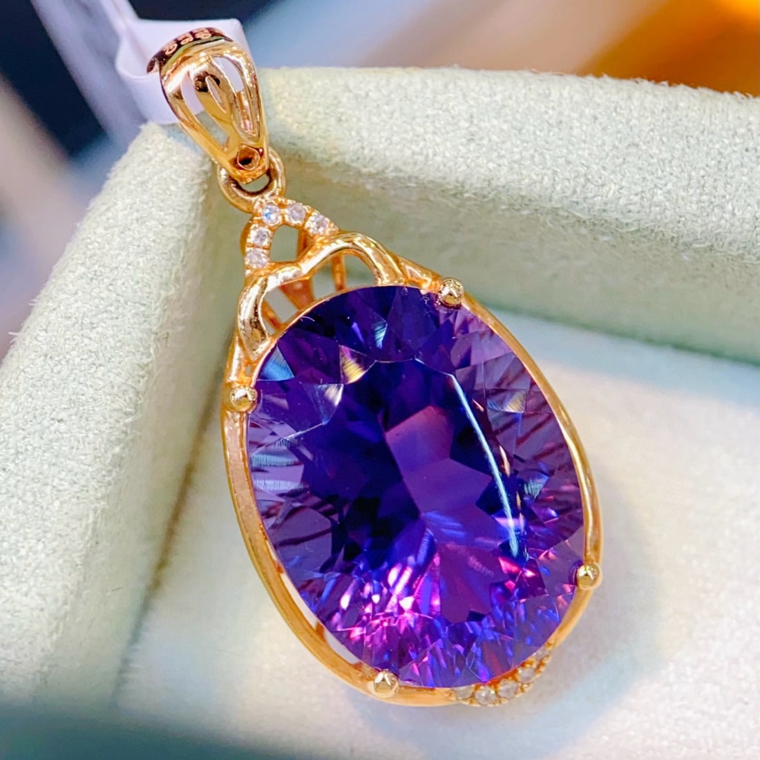 14k Gold 9.38 Ctw Natural Amethyst & Diamond Pendant( Without Chain ) - 3