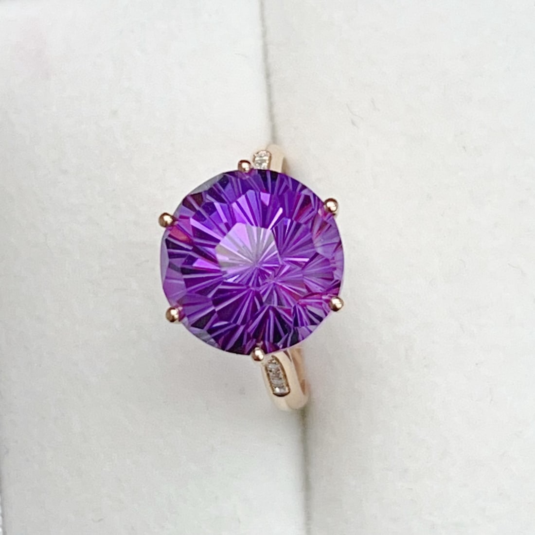 14k Gold 6.75 Ctw Natural Amethyst & Diamond Ring - 7