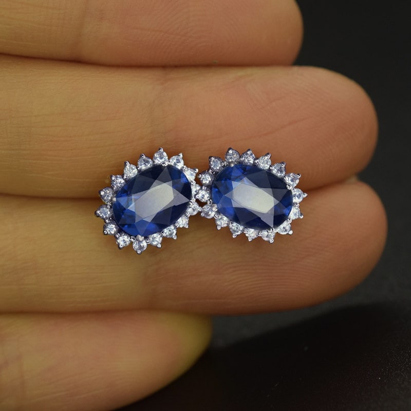 14k Gold 2.92 Ctw Natural Sapphire & Sapphire Earrings - 3