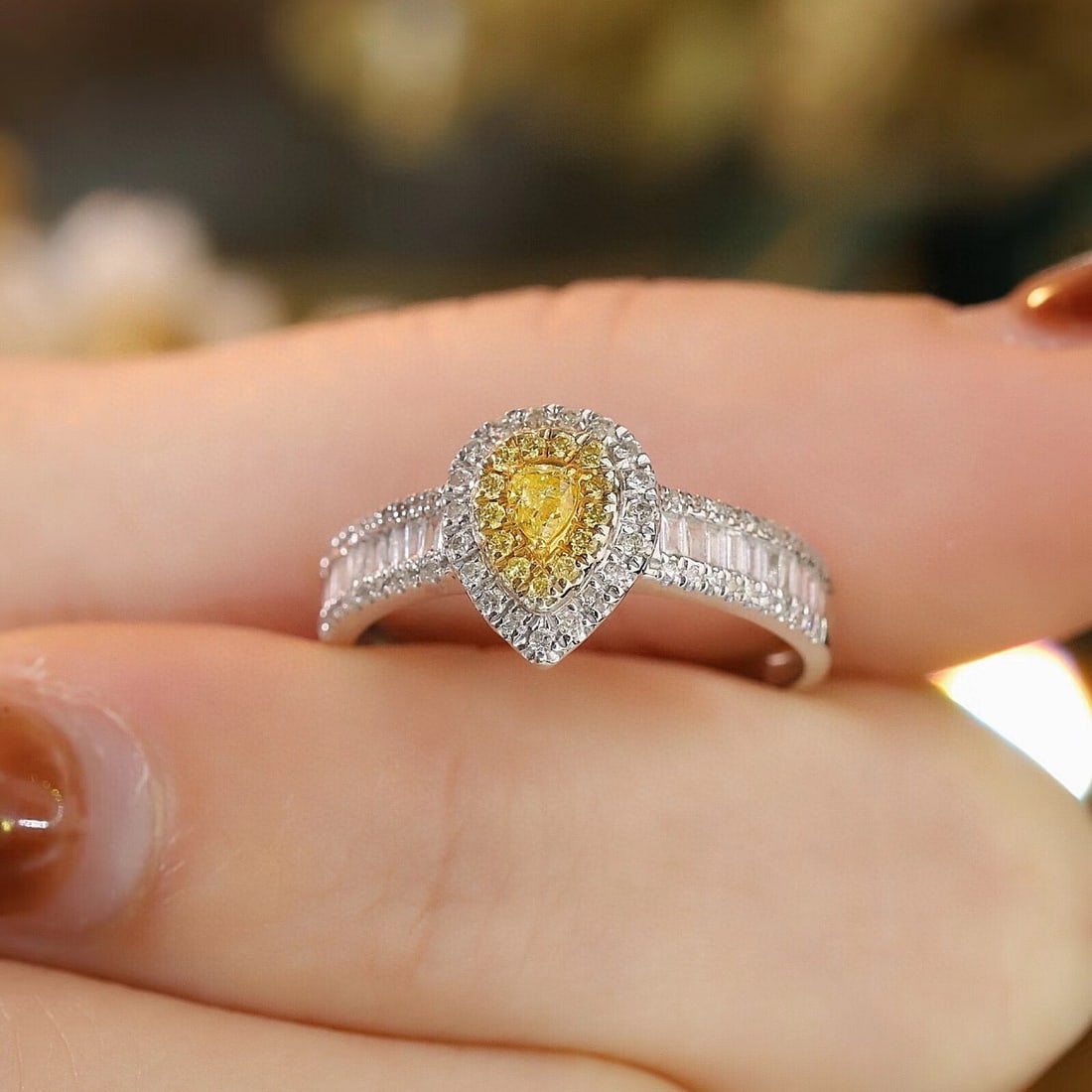14k Gold 0.50 Ctw Natural Yellow Diamond & Diamond Ring - 3