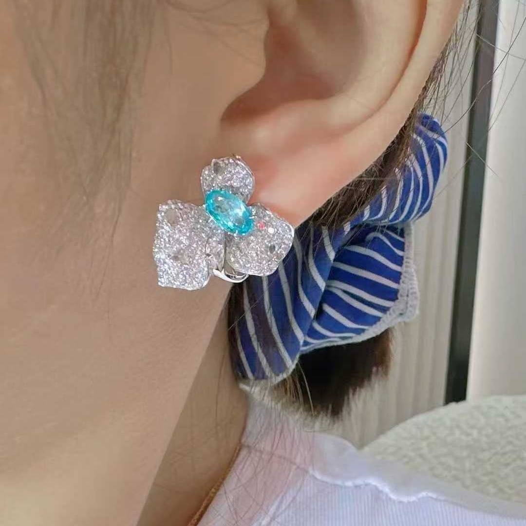 14k Gold 3.40 Ctw Natural Paraiba Tourmaline & Diamond Earrings - 4