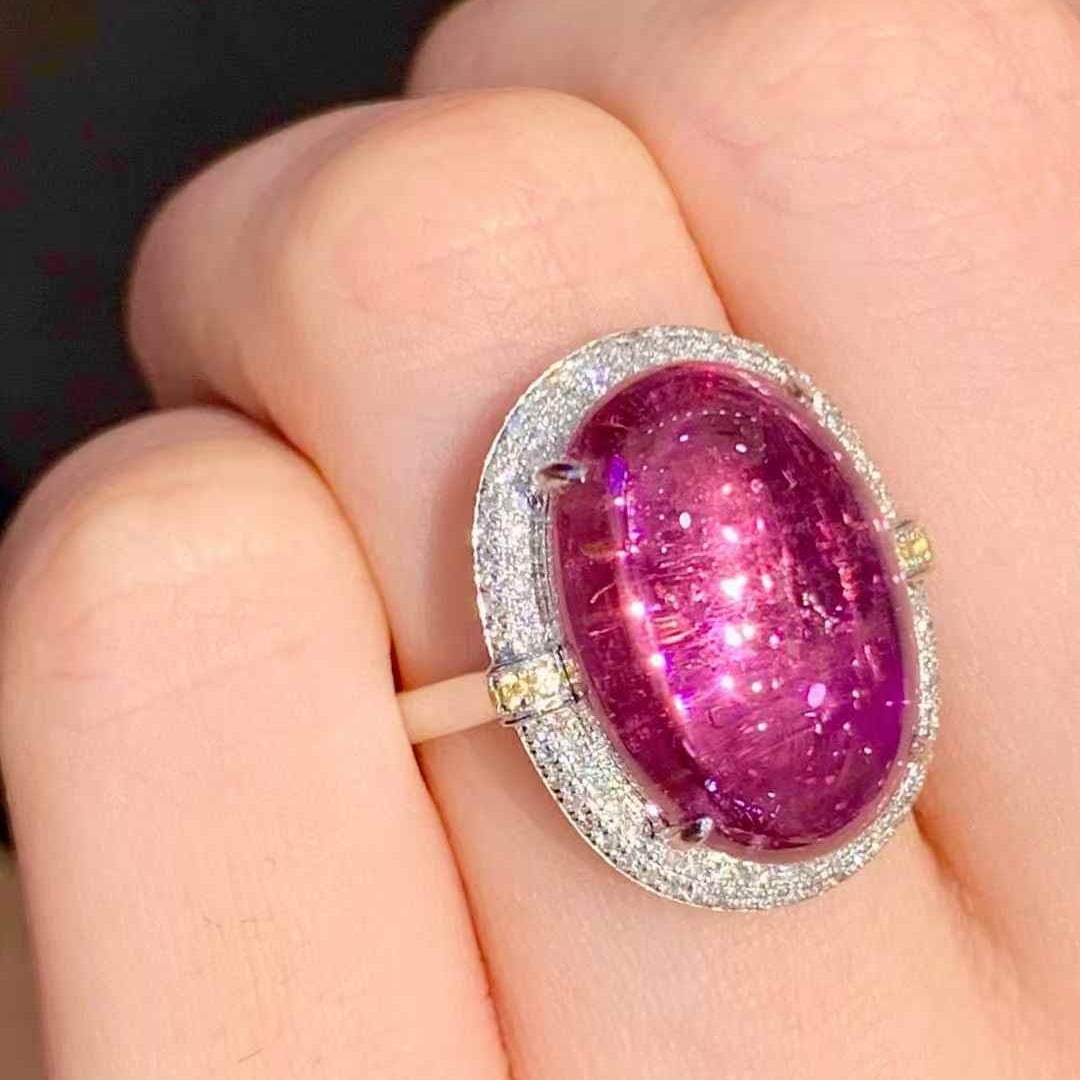 14k Gold 10.3 Ct Natural Tourmaline & Diamond Ring - 3