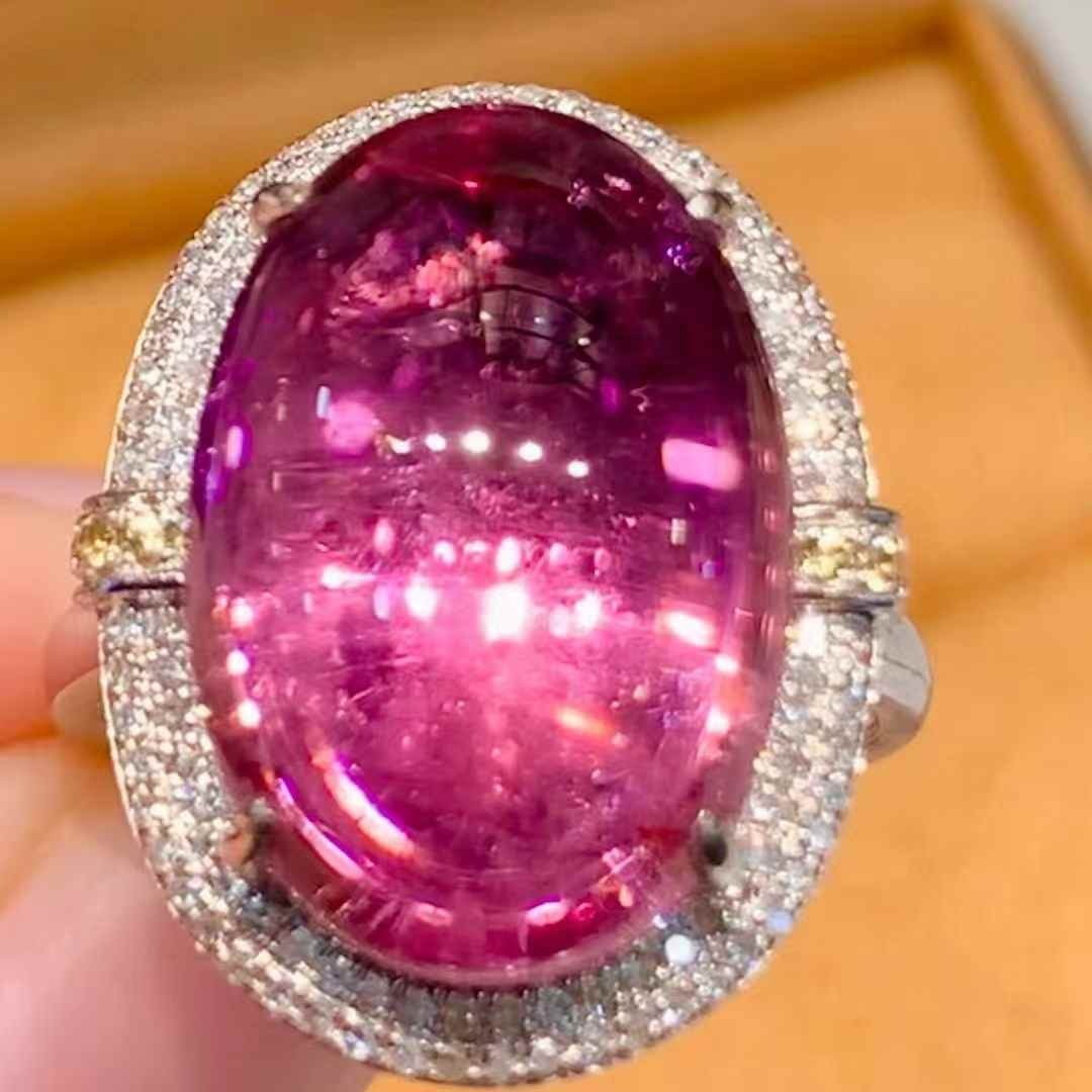 14k Gold 10.3 Ct Natural Tourmaline & Diamond Ring - 4