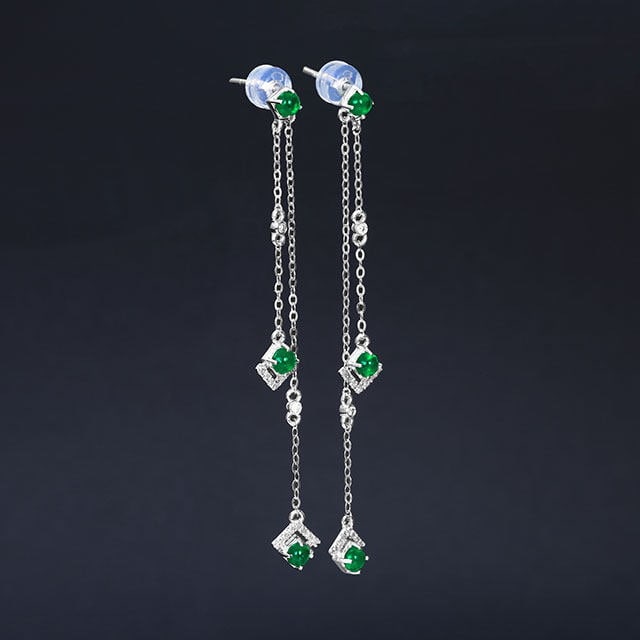 14k Gold 0.90 Ctw Vivid Green Natural Emerald & Diamond Earrings - 2