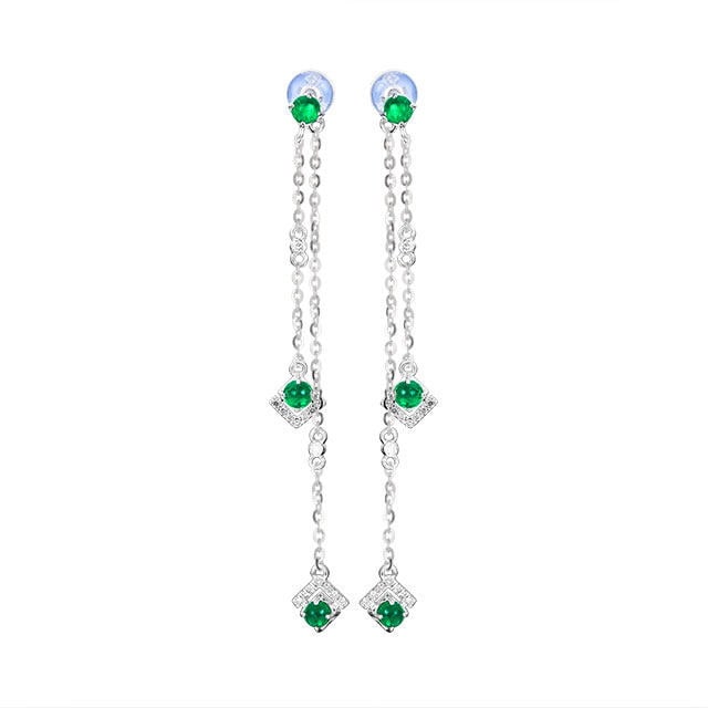 14k Gold 0.90 Ctw Vivid Green Natural Emerald & Diamond Earrings - 4