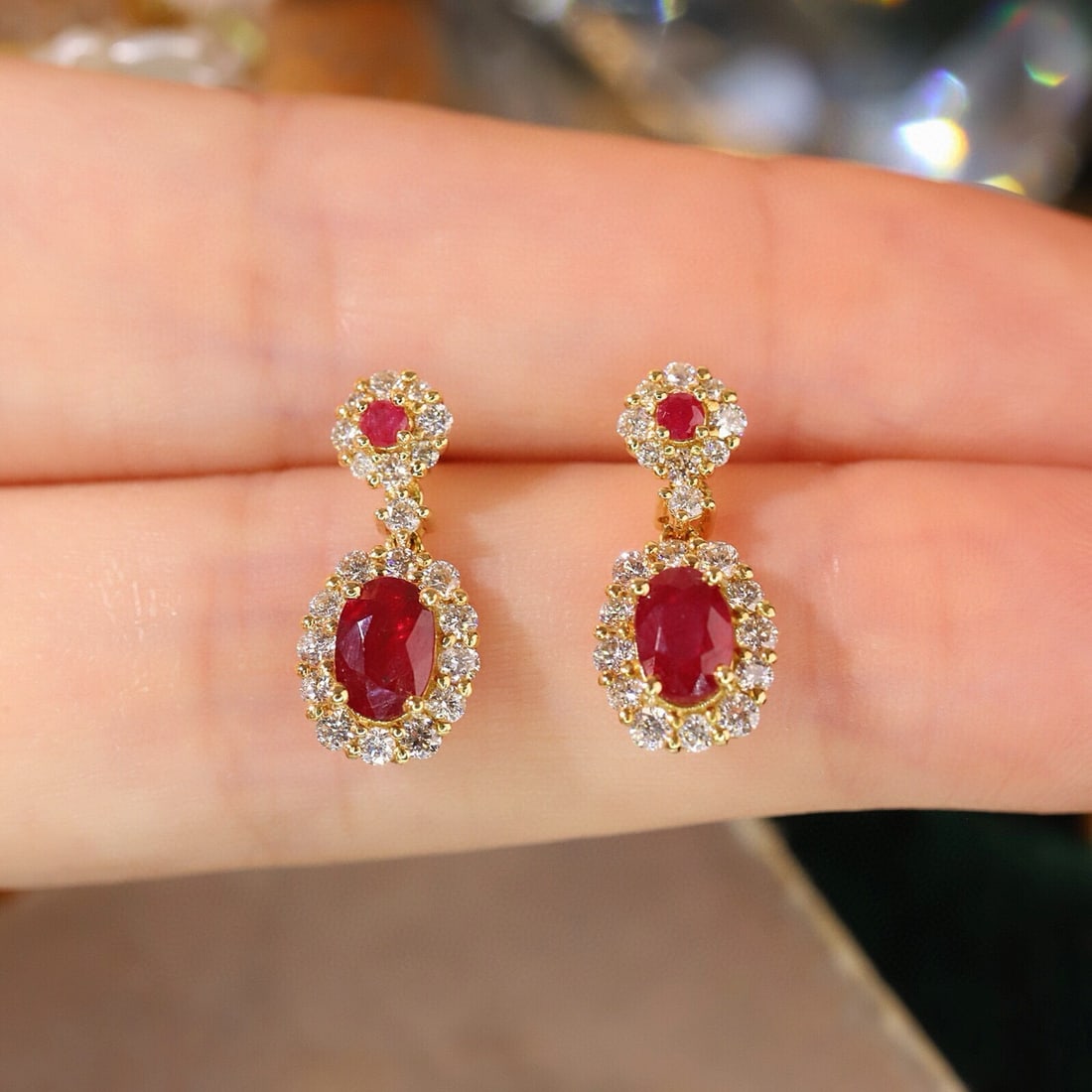 14k Gold 1.92 Ctw Natural Ruby & Diamond Earrings - 5