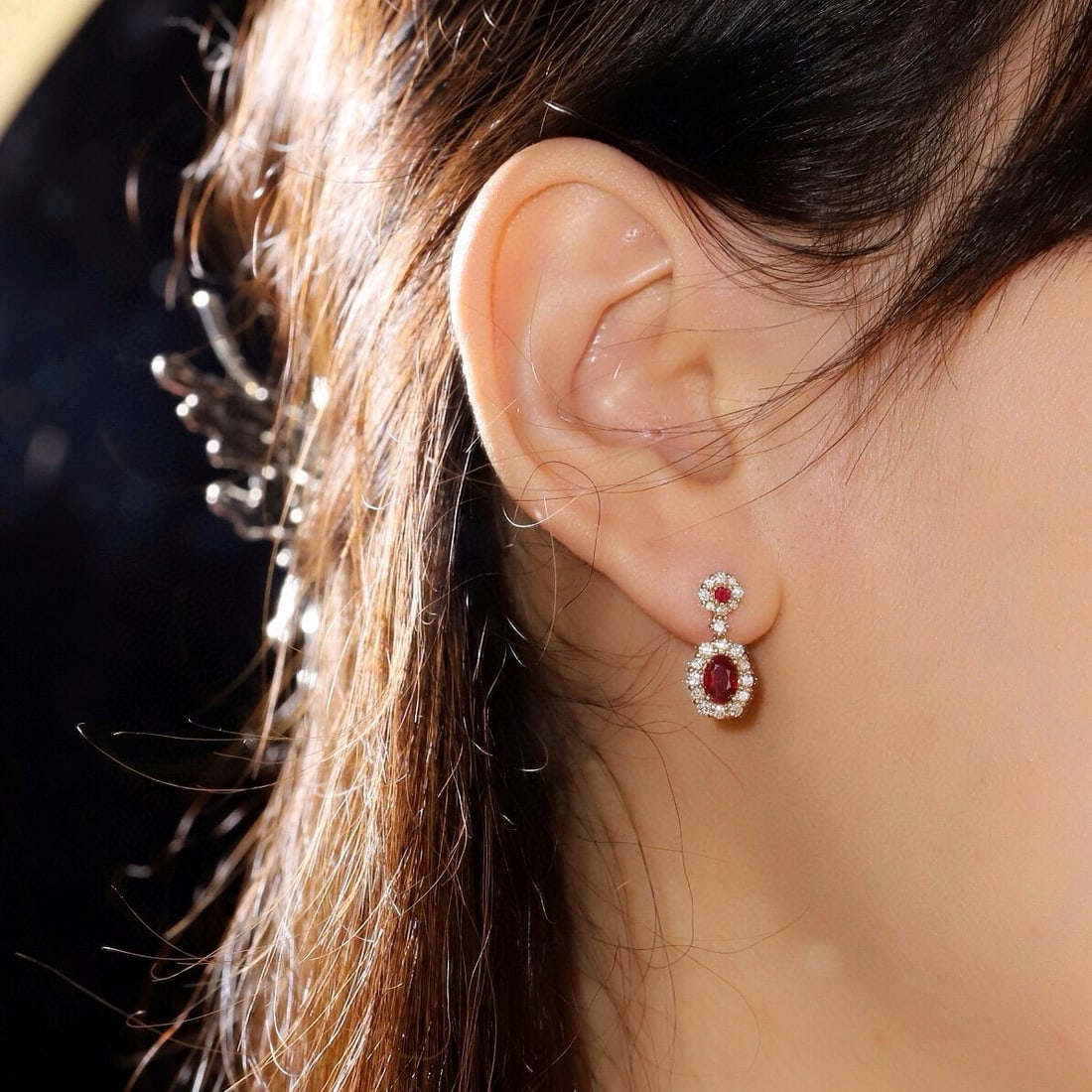 14k Gold 1.92 Ctw Natural Ruby & Diamond Earrings - 8