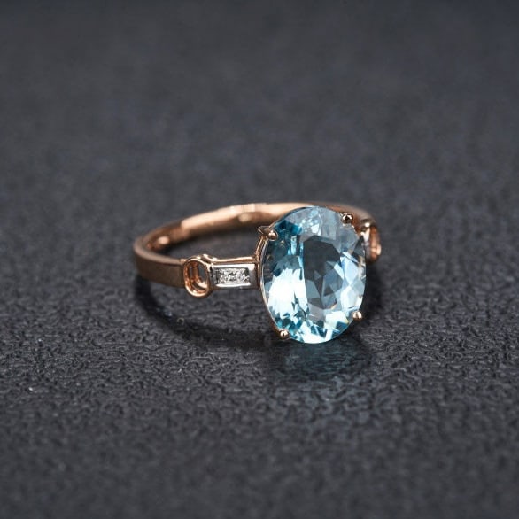 14k Gold 2.73 Ct Natural Aquamarine & Diamond Ring - 3