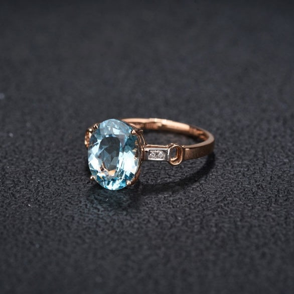 14k Gold 2.73 Ct Natural Aquamarine & Diamond Ring - 4