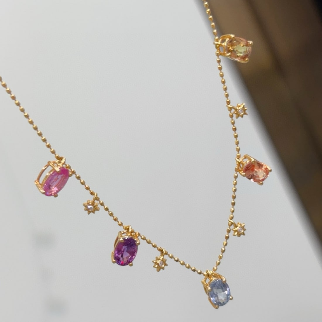 14k Gold 3.65 Ct Natural Sapphire & Diamond Necklace - 3